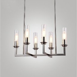 Lampadario moderno minimalista in metallo e vetro, 6 luci E26/E27