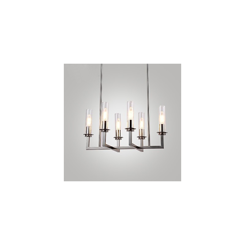 Lampadario moderno minimalista in metallo e vetro, 6 luci E26/E27