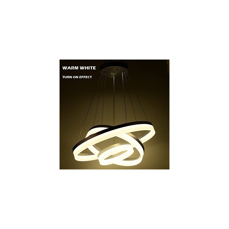 Lampadario moderno a 3 anelli in acrilico, argento e beige