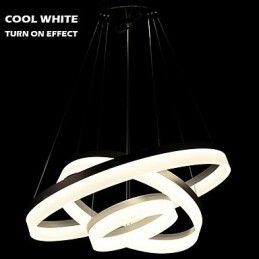 Lampadario moderno a 3 anelli in acrilico, argento e beige