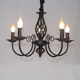Lampadario in metallo stile candela mini 5 luci E12/E14 regolabile 57 cm