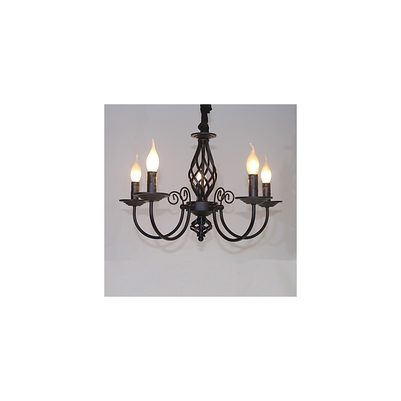 Lampadario in metallo stile candela mini 5 luci E12/E14 regolabile 57 cm