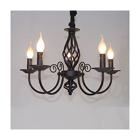 Lampadario in metallo stile candela mini 5 luci E12/E14 regolabile 57 cm