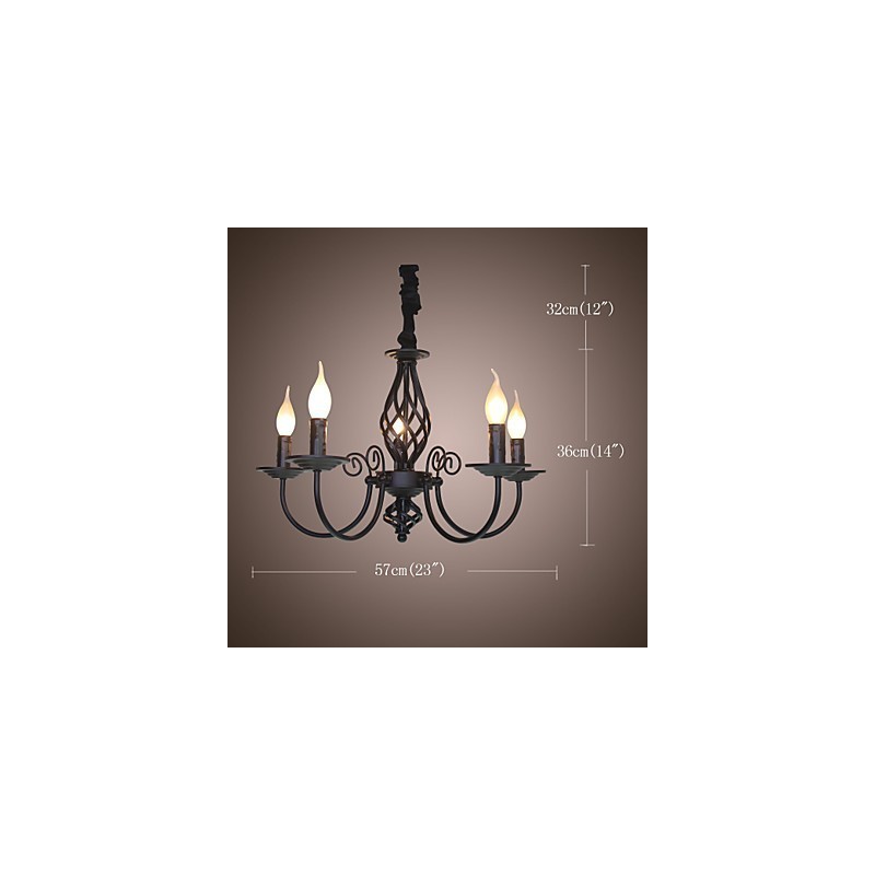 Lampadario in metallo stile candela mini 5 luci E12/E14 regolabile 57 cm