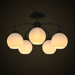 Lampadario moderno contemporaneo in metallo e vetro, 5 luci E26/E27