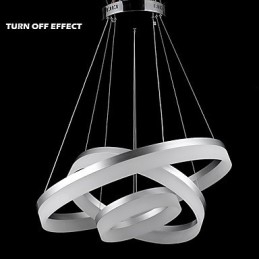 Lampadario moderno a 3 anelli in acrilico, argento e beige