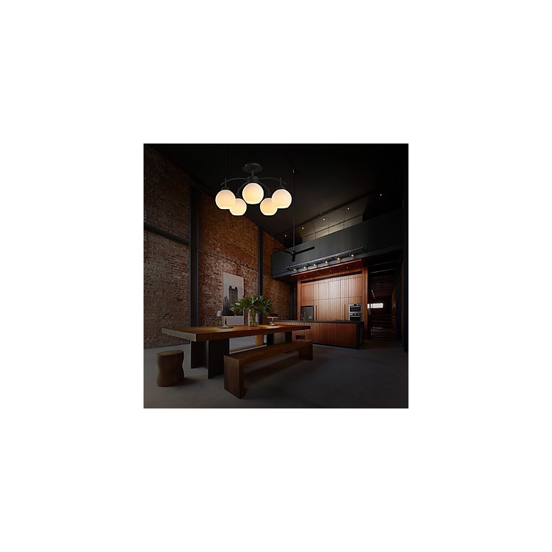 Lampadario moderno contemporaneo in metallo e vetro, 5 luci E26/E27