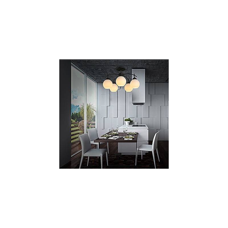 Lampadario moderno contemporaneo in metallo e vetro, 5 luci E26/E27
