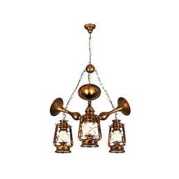 Lampadario globo rustico vintage retrò in metallo e vetro, 3 luci E12/E14, 59 cm