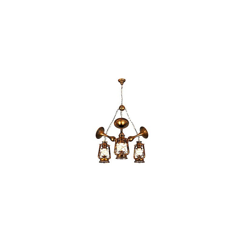 Lampadario globo rustico vintage retrò in metallo e vetro, 3 luci E12/E14, 59 cm