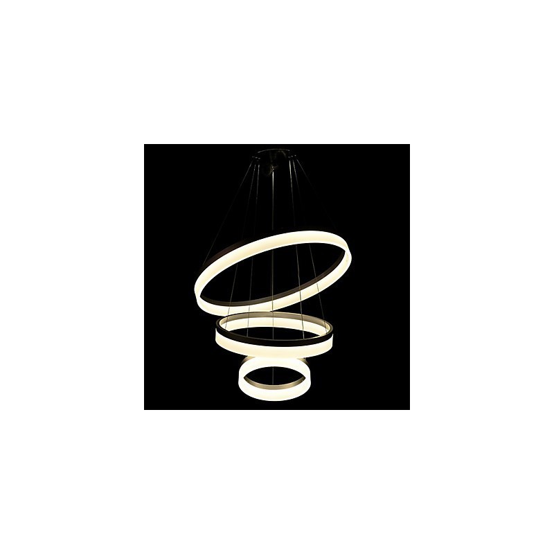 Lampadario moderno a 3 anelli in acrilico, argento e beige