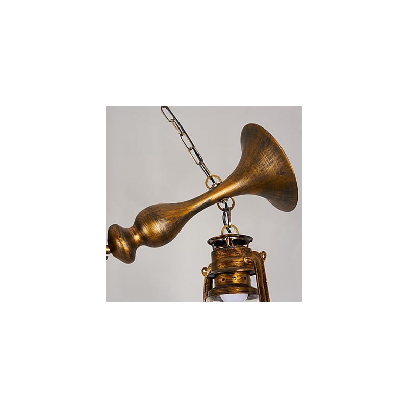 Lampadario globo rustico vintage retrò in metallo e vetro, 3 luci E12/E14, 59 cm
