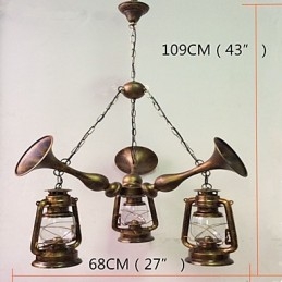 Lampadario globo rustico vintage retrò in metallo e vetro, 3 luci E12/E14, 59 cm