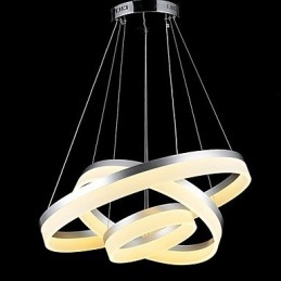 Lampadario moderno a 3 anelli in acrilico, argento e beige