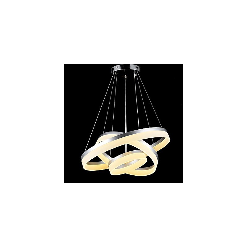 Lampadario moderno a 3 anelli in acrilico, argento e beige