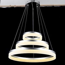 Lampadario moderno a 3 anelli in acrilico, argento e beige