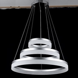 Lampadario moderno a 3 anelli in acrilico, argento e beige
