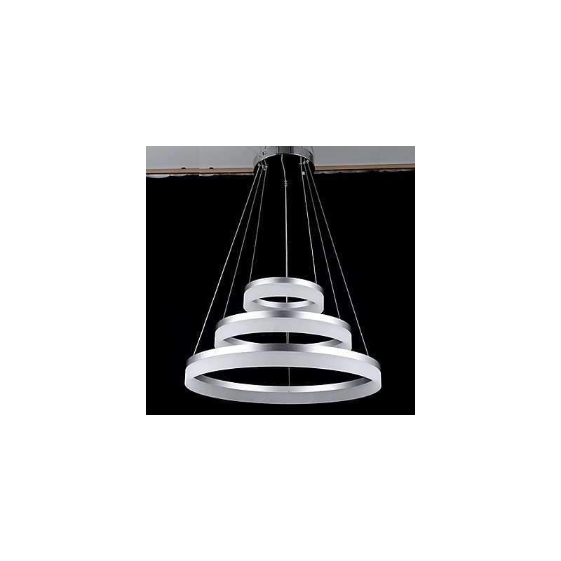 Lampadario moderno a 3 anelli in acrilico, argento e beige