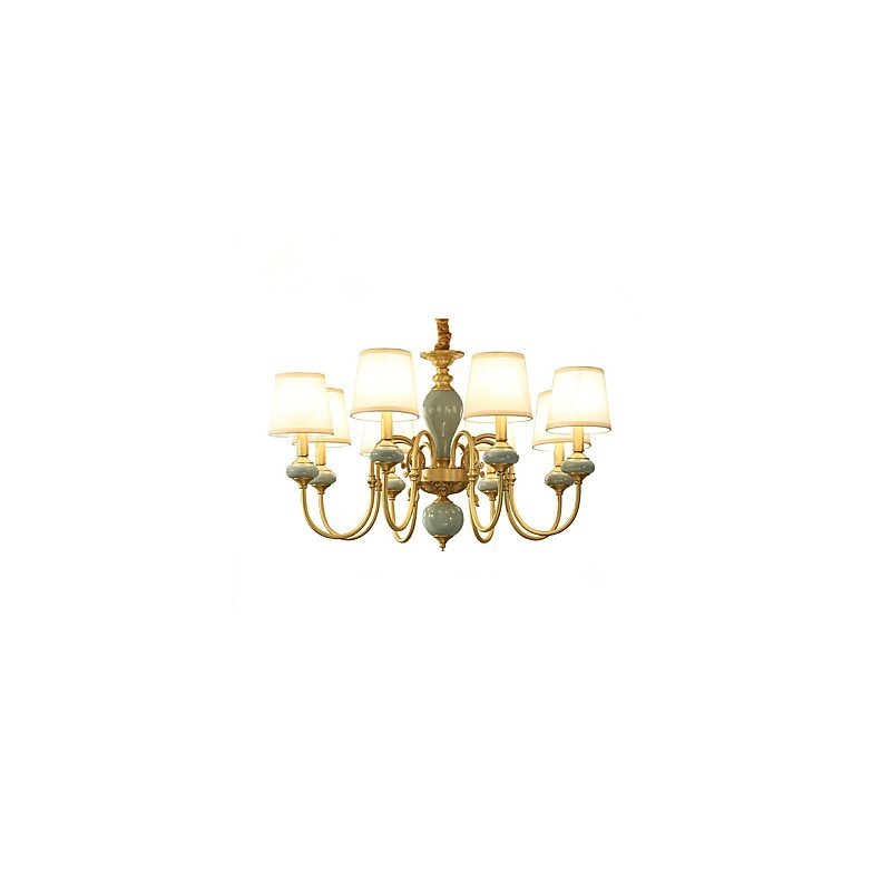 Lampadario classico country in ottone mini, 8 lampadine E12/E14