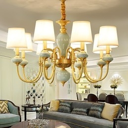 Lampadario classico country in ottone mini, 8 lampadine E12/E14