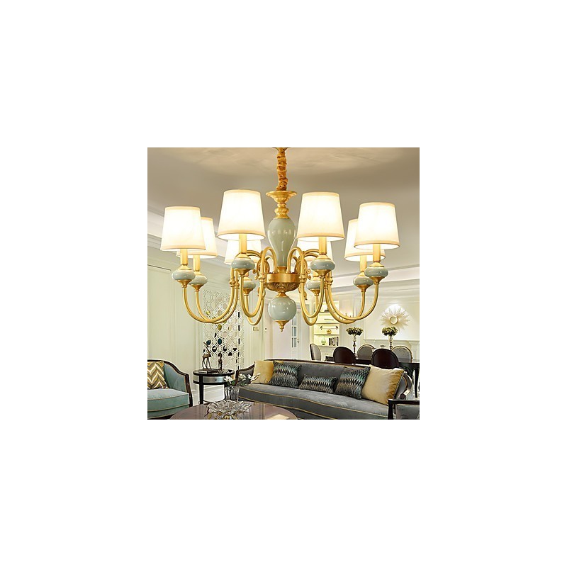 Lampadario classico country in ottone mini, 8 lampadine E12/E14