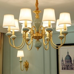 Lampadario classico country in ottone mini, 8 lampadine E12/E14