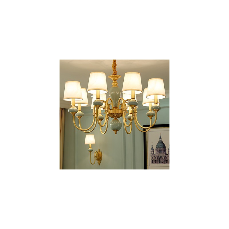 Lampadario classico country in ottone mini, 8 lampadine E12/E14