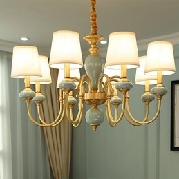 Lampadario classico country in ottone mini, 8 lampadine E12/E14