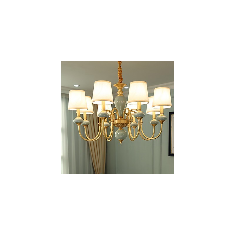 Lampadario classico country in ottone mini, 8 lampadine E12/E14