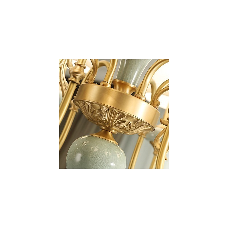 Lampadario classico country in ottone mini, 8 lampadine E12/E14