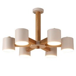 Lampadario a 6 luci in legno e bambù vintage country