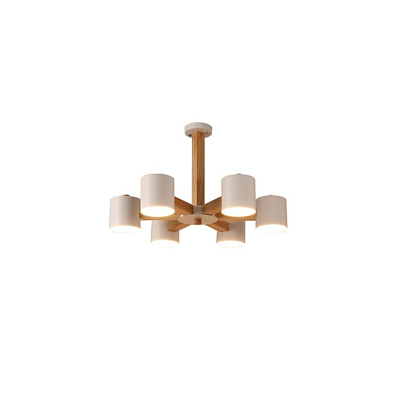 Lampadario a 6 luci in legno e bambù vintage country