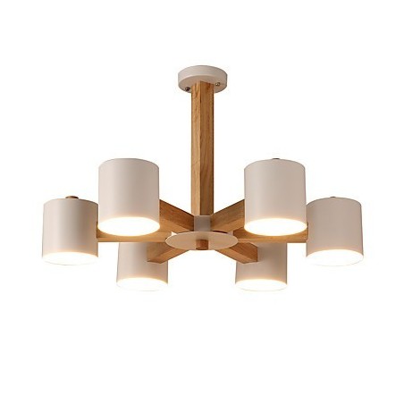 Lampadario a 6 luci in legno e bambù vintage country
