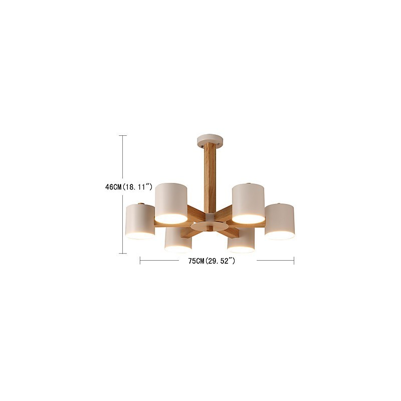 Lampadario a 6 luci in legno e bambù vintage country