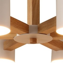 Lampadario a 6 luci in legno e bambù vintage country
