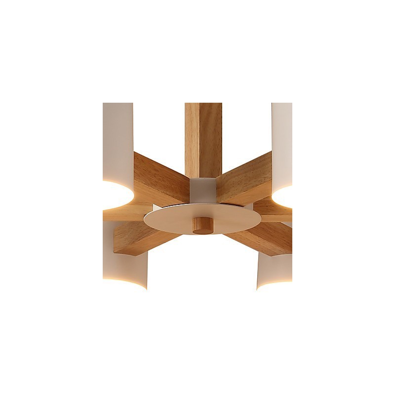 Lampadario a 6 luci in legno e bambù vintage country