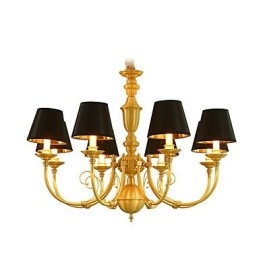 Lampadario classico country in ottone mini, 8 lampadine E12/E14, metallo
