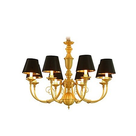 Lampadario classico country in ottone mini, 8 lampadine E12/E14, metallo