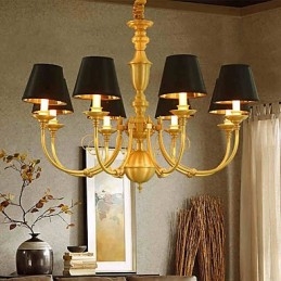 Lampadario classico country in ottone mini, 8 lampadine E12/E14, metallo