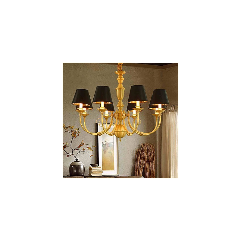 Lampadario classico country in ottone mini, 8 lampadine E12/E14, metallo