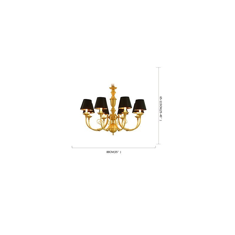 Lampadario classico country in ottone mini, 8 lampadine E12/E14, metallo