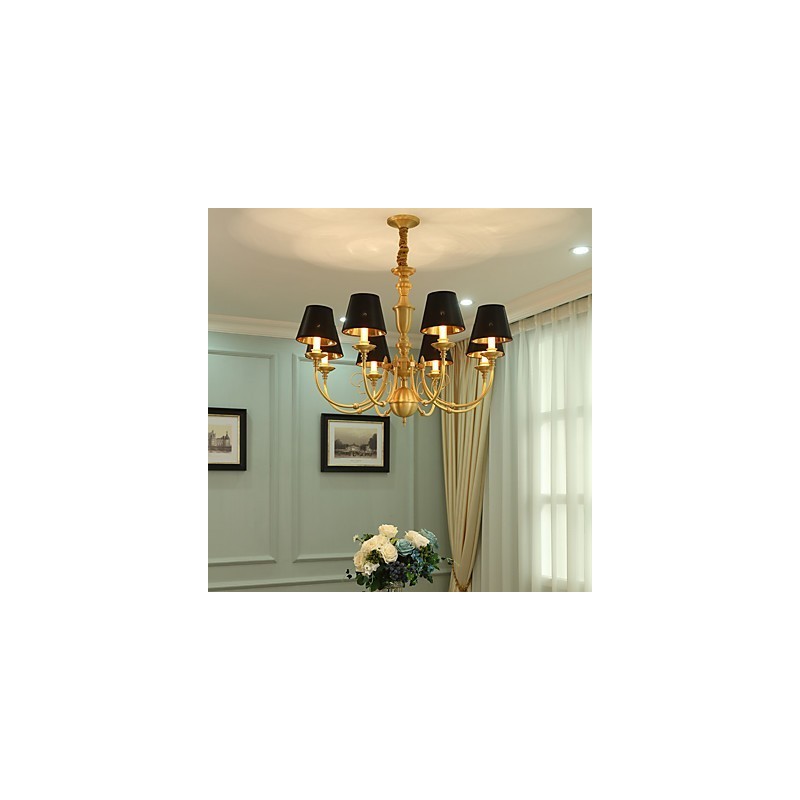 Lampadario classico country in ottone mini, 8 lampadine E12/E14, metallo