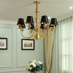 Lampadario classico country in ottone mini, 8 lampadine E12/E14, metallo
