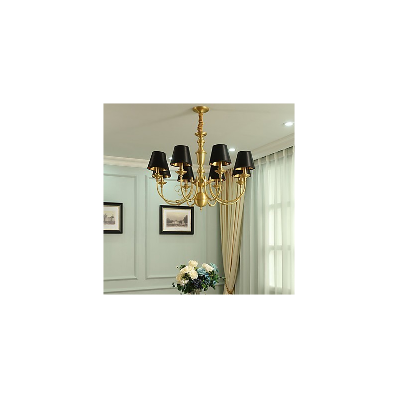 Lampadario classico country in ottone mini, 8 lampadine E12/E14, metallo