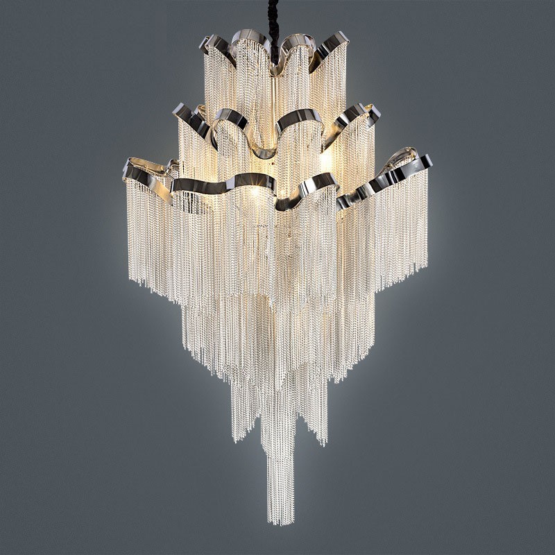 Lampadario a chiocciola in alluminio argento, lampada a sospensione di design