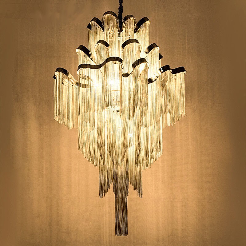 Lampadario a chiocciola in alluminio argento, lampada a sospensione di design