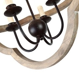 Lampadario industriale vintage in legno colorato e metallo, 4 luci E12/E14