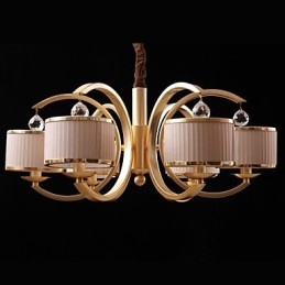 Lampadario moderno contemporaneo in metallo bronzo con paralume beige e cristalli 6 luci