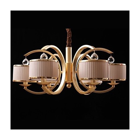 Lampadario moderno contemporaneo in metallo bronzo con paralume beige e cristalli 6 luci