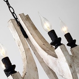 Lampadario mini in bambù e legno con pittura vintage, 5 luci, E12/E14